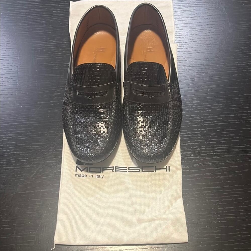 Moreschi Black Woven Leather Loafers for Men size 10.5
